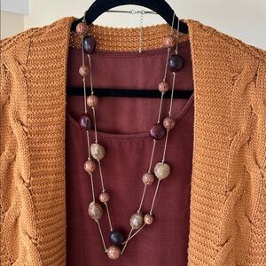 Handcrafted Wooden Bead Necklace in Brown & Burgundy